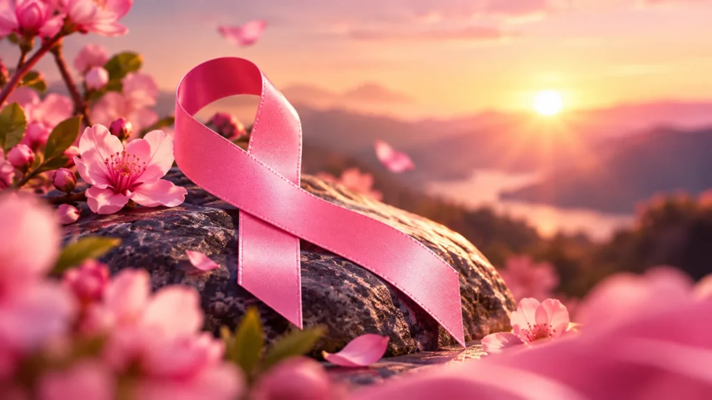 Laco rosa sobre uma pedra cercada de flores